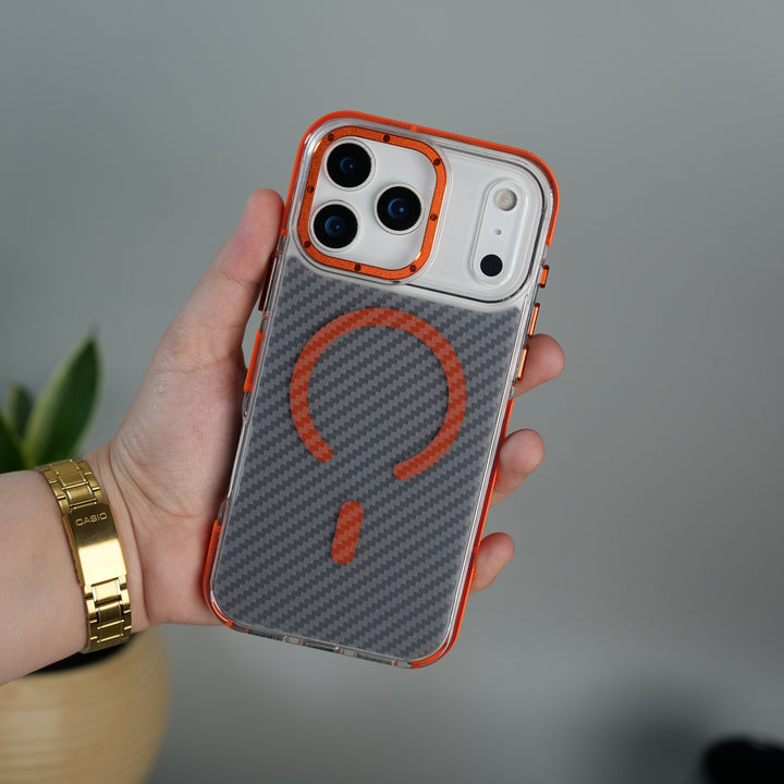 iPhone 17 Series Carbon Texture Transparent Metal Camera Ring MagSafe Cover
