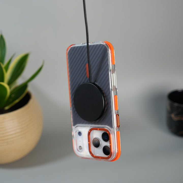 iPhone 17 Series Carbon Texture Transparent Metal Camera Ring MagSafe Cover