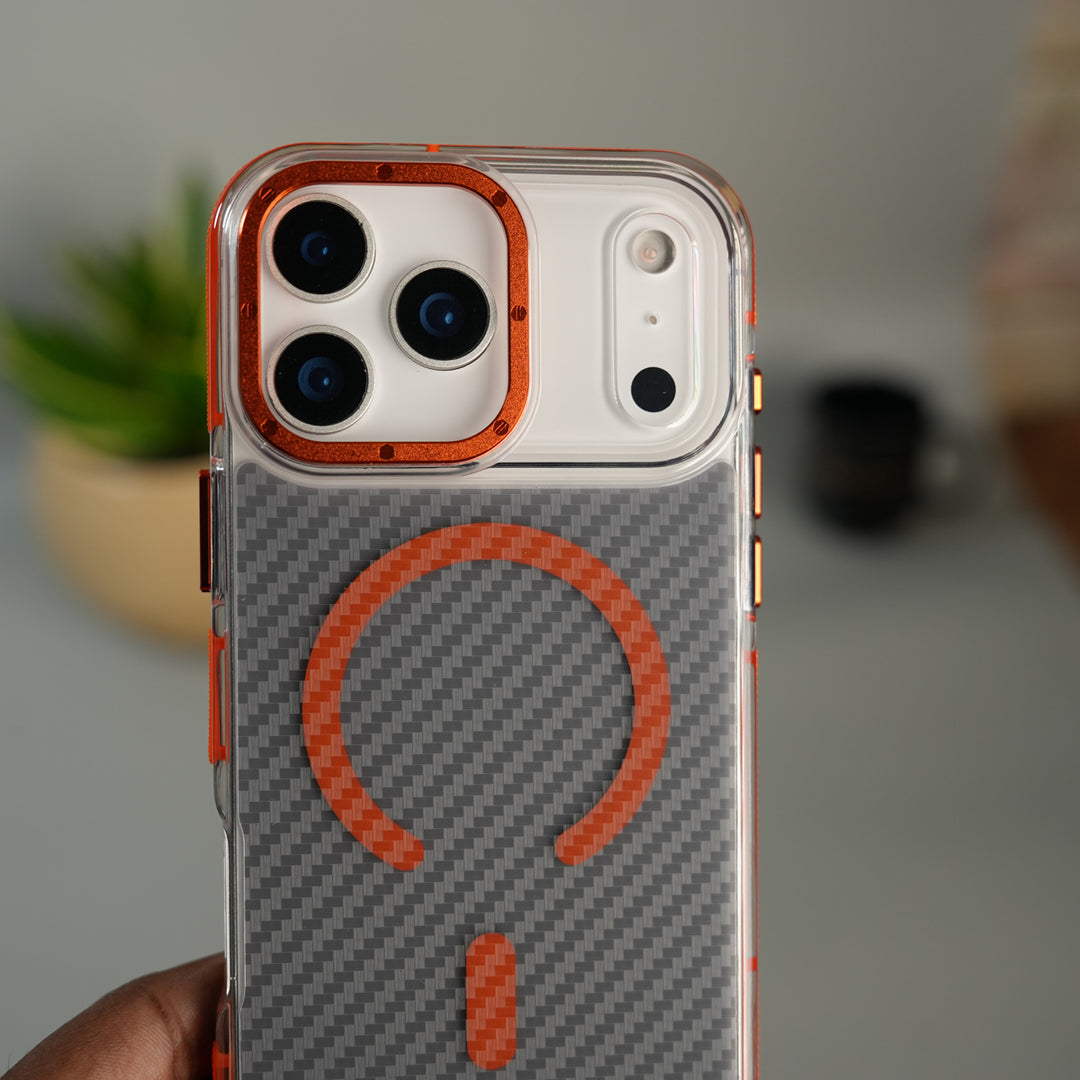 iPhone 17 Series Carbon Texture Transparent Metal Camera Ring MagSafe Cover
