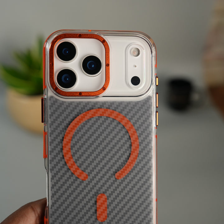 iPhone 17 Series Carbon Texture Transparent Metal Camera Ring MagSafe Cover