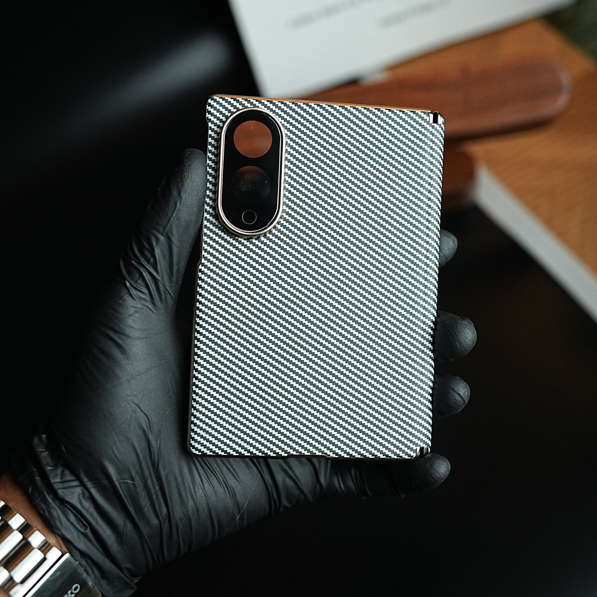 Carbon Fiber Texture Slim Case For Samsung Galaxy Z Fold 8 | Hinge Protection (White)