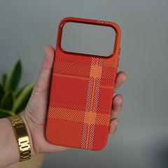 iPhone 17 Pro Max Carbon Fiber Texture Design Hard Pc MagSafe Case Cover OrangeMix