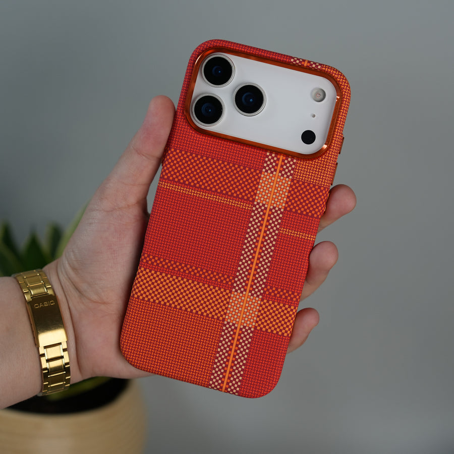iPhone 17 Pro Max Carbon Fiber Texture Design Hard Pc MagSafe Case Cover OrangeMix