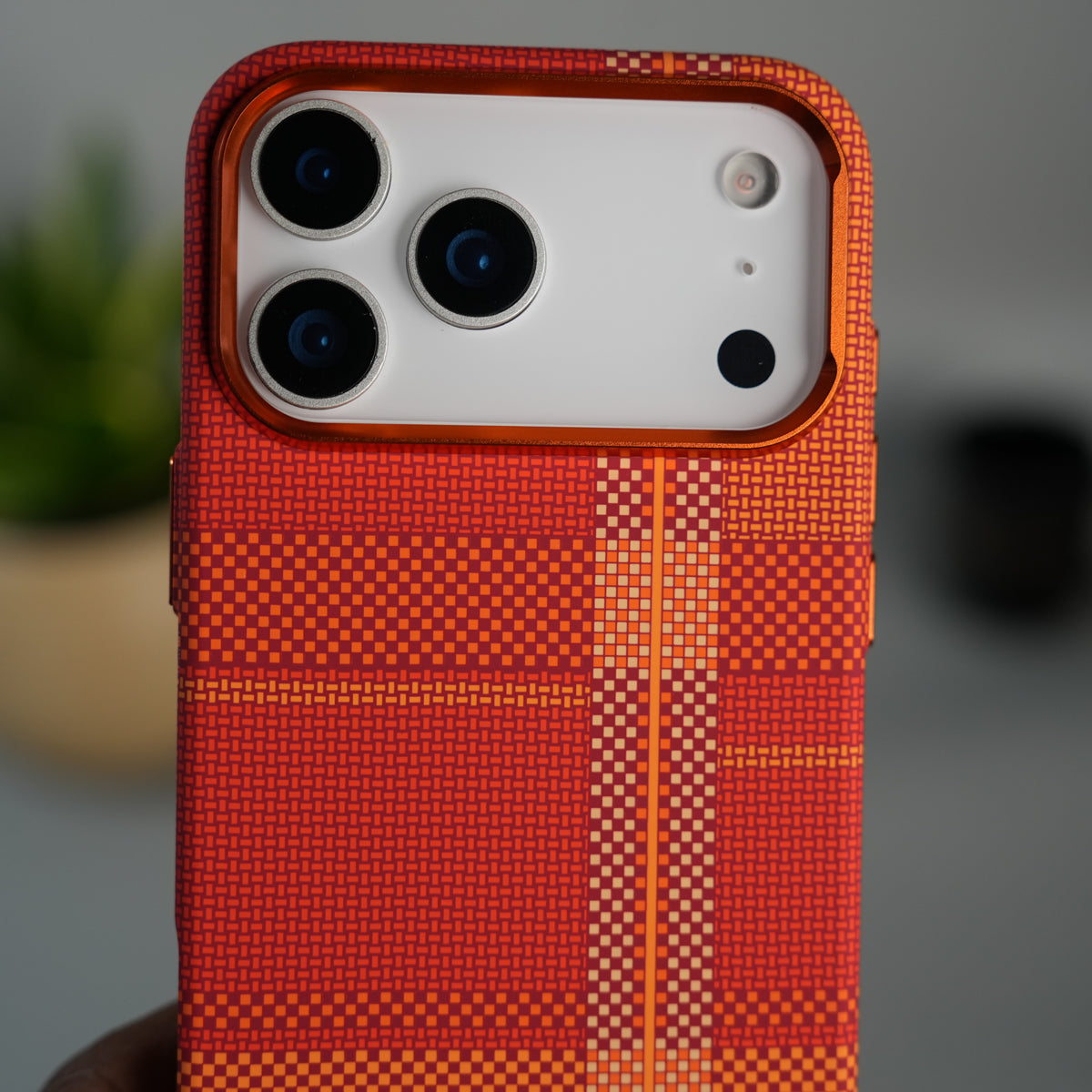 iPhone 17 Pro Max Carbon Fiber Texture Design Hard Pc MagSafe Case Cover OrangeMix