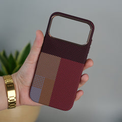 iPhone 17 Pro Max Carbon Fiber Texture Design Hard Pc MagSafe Case Cover MaroonTop Design