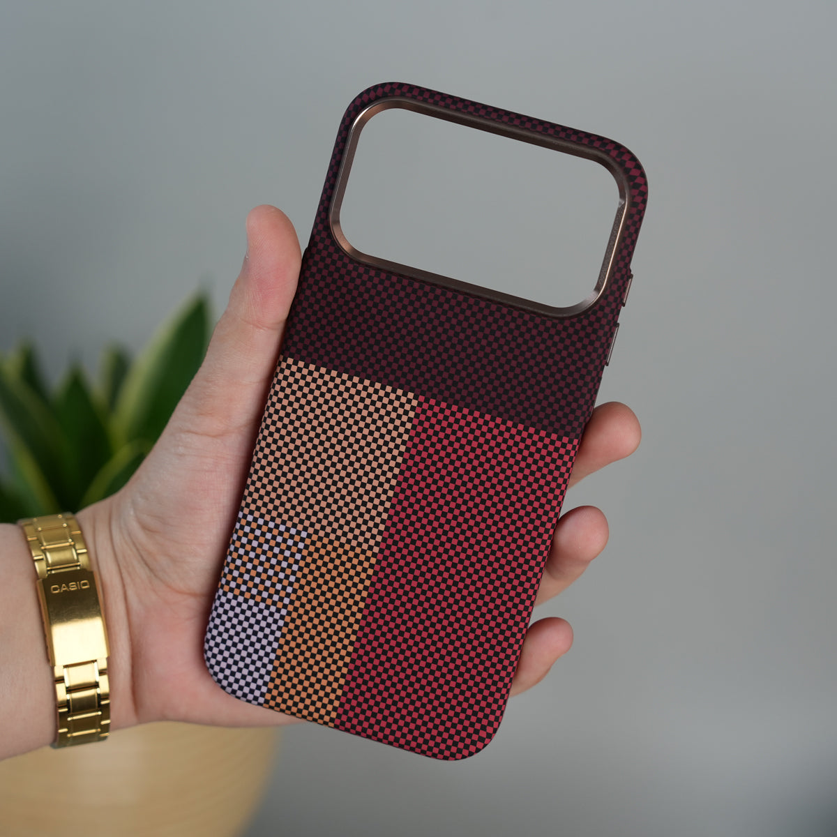 iPhone 17 Pro Max Carbon Fiber Texture Design Hard Pc MagSafe Case Cover MaroonTop Design