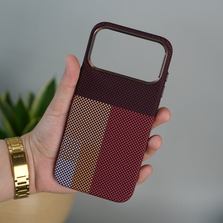 iPhone 17 Pro Carbon Fiber Texture Design Hard Pc MagSafe Case Cover MaroonTop Design