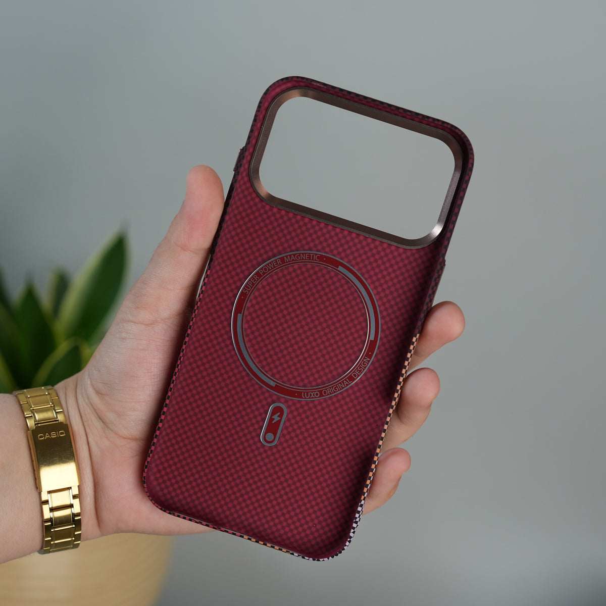 iPhone 17 Pro Max Carbon Fiber Texture Design Hard Pc MagSafe Case Cover MaroonTop Design