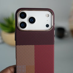 iPhone 17 Pro Max Carbon Fiber Texture Design Hard Pc MagSafe Case Cover MaroonTop Design