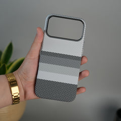 iPhone 17 Pro Carbon Fiber Texture Design Hard Pc MagSafe Case Cover GrayBlackLine Design