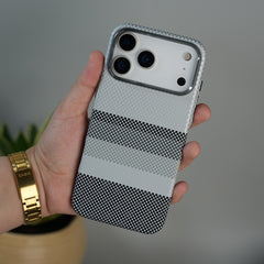 iPhone 17 Pro Carbon Fiber Texture Design Hard Pc MagSafe Case Cover GrayBlackLine Design