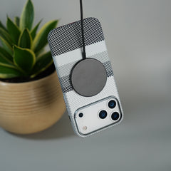 iPhone 17 Pro Carbon Fiber Texture Design Hard Pc MagSafe Case Cover GrayBlackLine Design