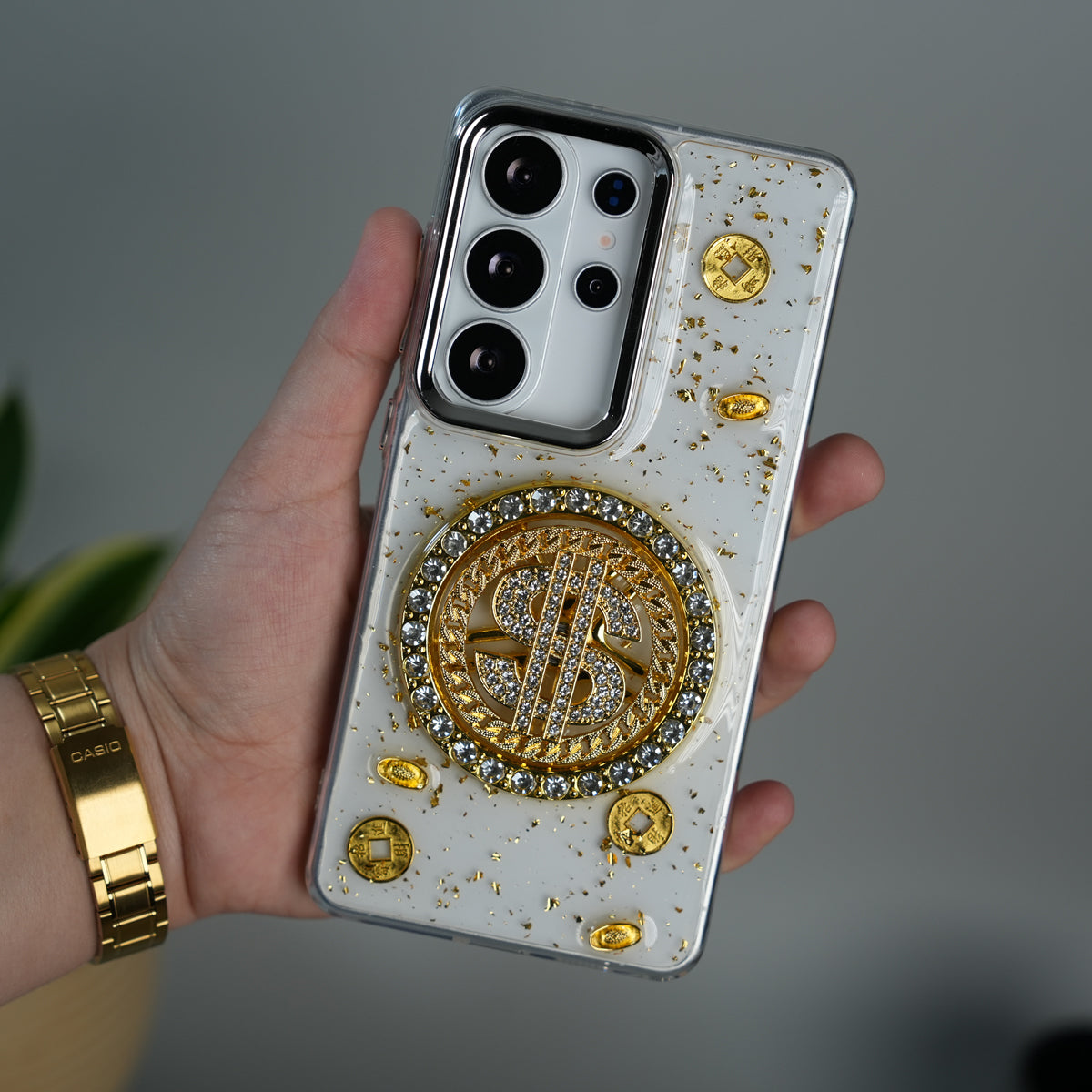 Samsung Galaxy S26 Ultra Rotation Dollar Bracelet Wristband Chain Phone Case Cover