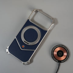 iPhone 18 Series Premium Blue Carbon Design Aluminium Metal Snap On Rotating Stand case