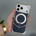 iPhone 18 Series Premium Blue Carbon Design Aluminium Metal Snap On Rotating Stand case