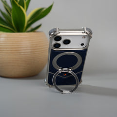 iPhone 18 Series Premium Blue Carbon Design Aluminium Metal Snap On Rotating Stand case