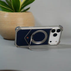 iPhone 18 Series Premium Blue Carbon Design Aluminium Metal Snap On Rotating Stand case