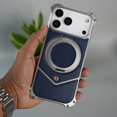 iPhone 18 Series Premium Blue Carbon Design Aluminium Metal Snap On Rotating Stand case