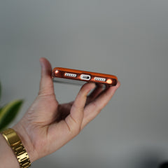 iPhone 17 Series Luxury Leather Magnetic Ring Case | Metal Camera Frame and Kickstand Cover | Orange