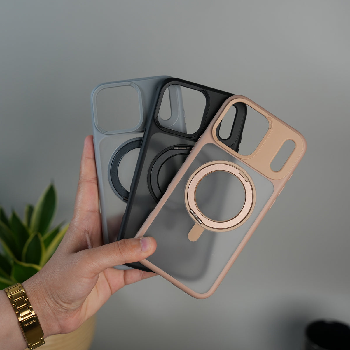 iPhone 17 Pro Frosted Case with MagSafe Metal Kickstand | Shockproof Matte Hybrid Cover