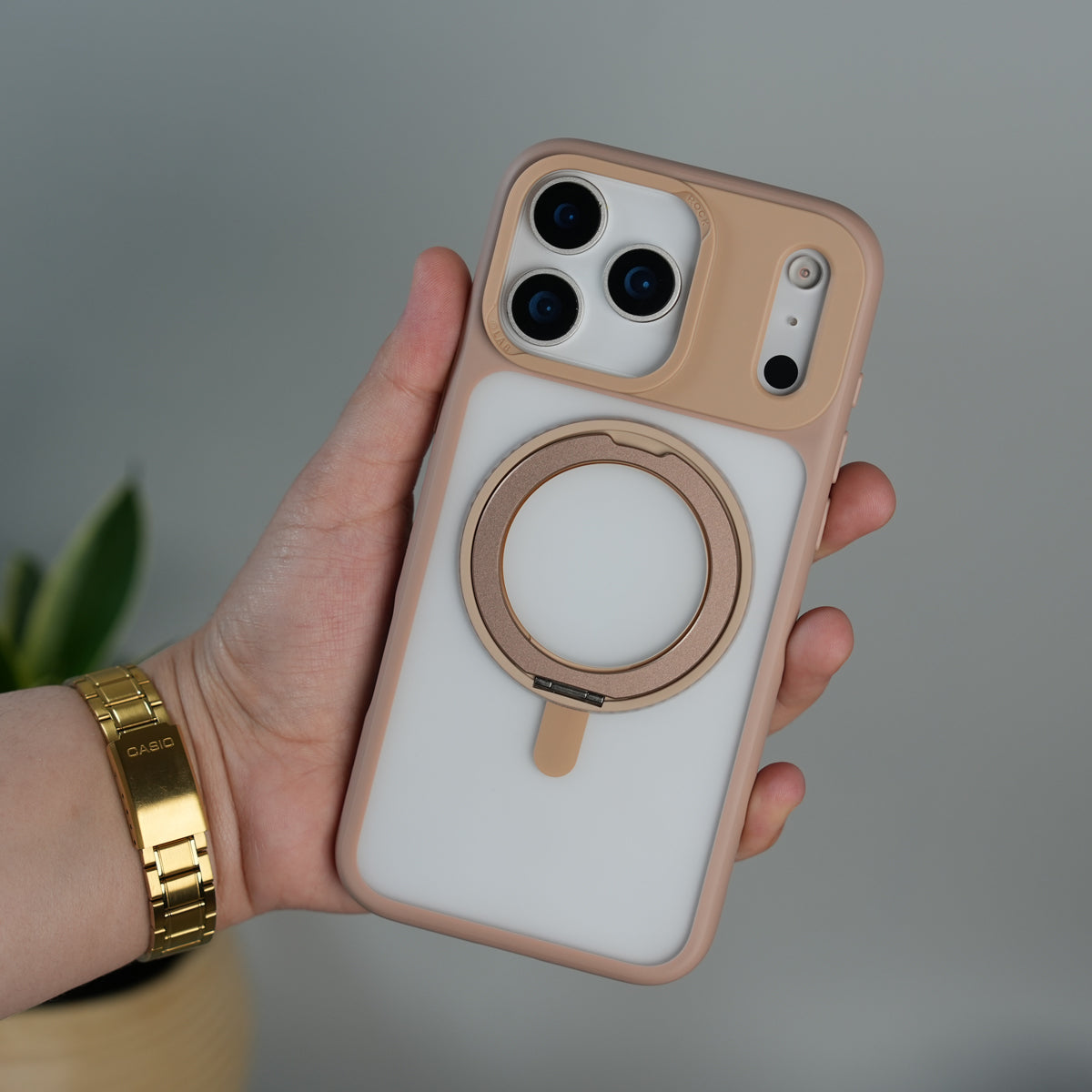 iPhone 17 Pro Frosted Case with MagSafe Metal Kickstand | Shockproof Matte Hybrid Cover