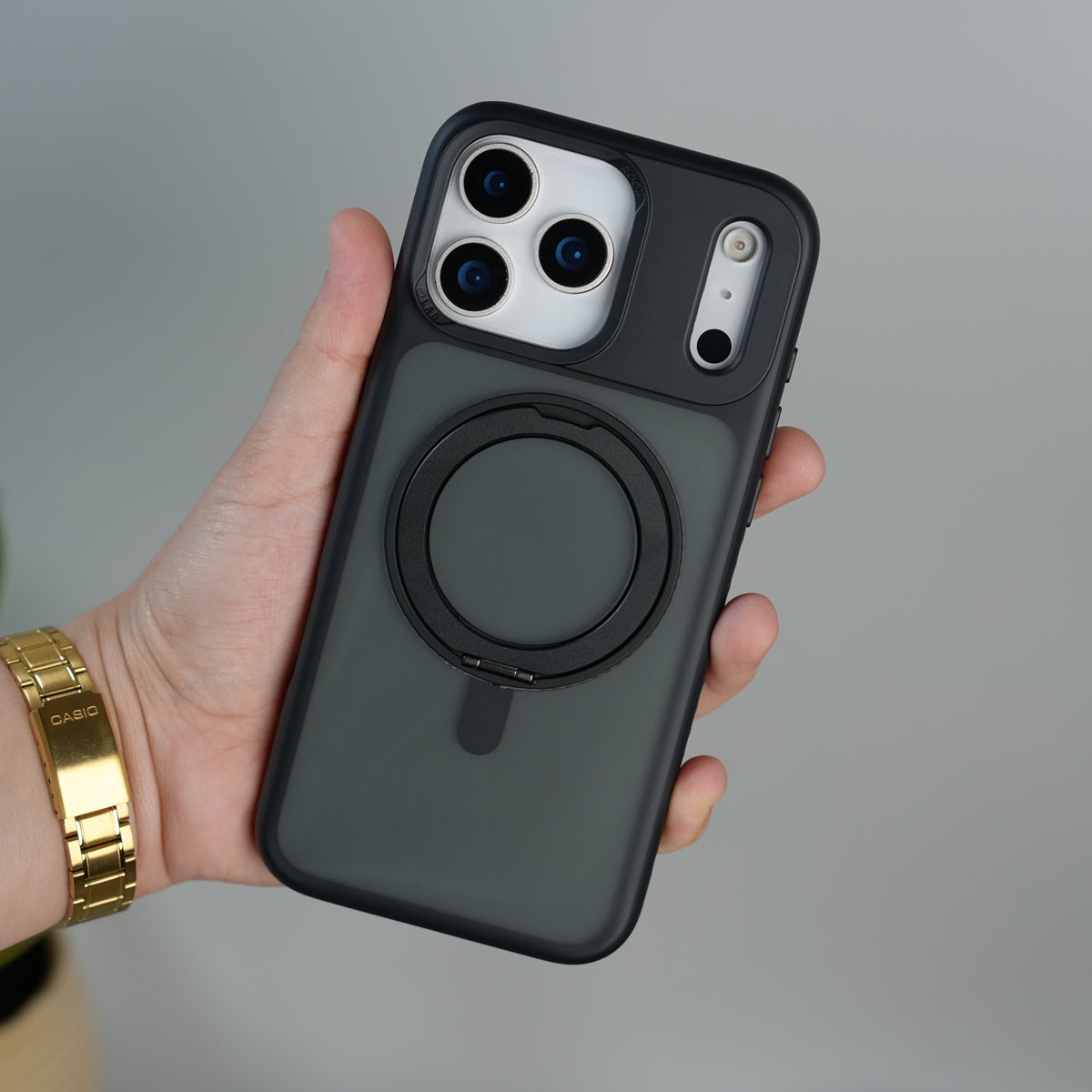 iPhone 17 Pro Frosted Case with MagSafe Metal Kickstand | Shockproof Matte Hybrid Cover