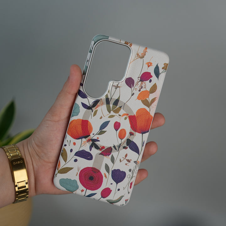 Galaxy S26 Ultra Premium Floral Leather MagSafe Case Back Cover