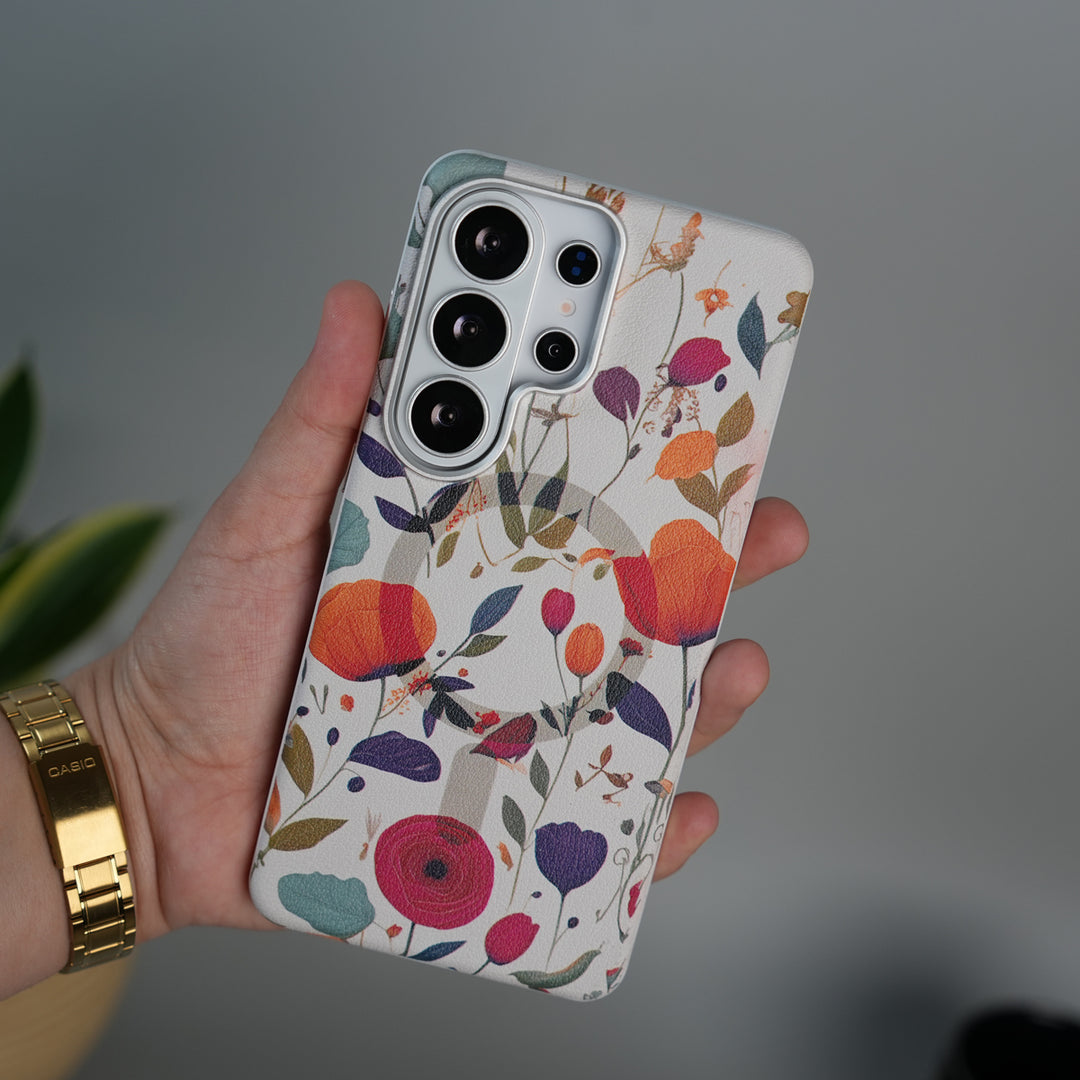 Galaxy S26 Ultra Premium Floral Leather MagSafe Case Back Cover