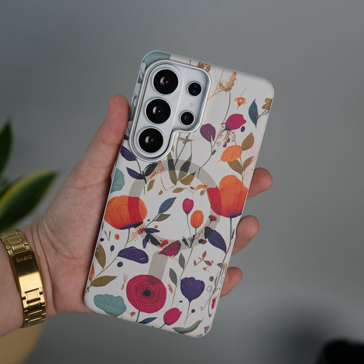 Galaxy S26 Ultra Premium Floral Leather MagSafe Case Back Cover