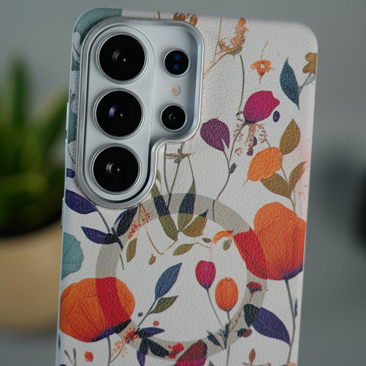 Galaxy S26 Ultra Premium Floral Leather MagSafe Case Back Cover