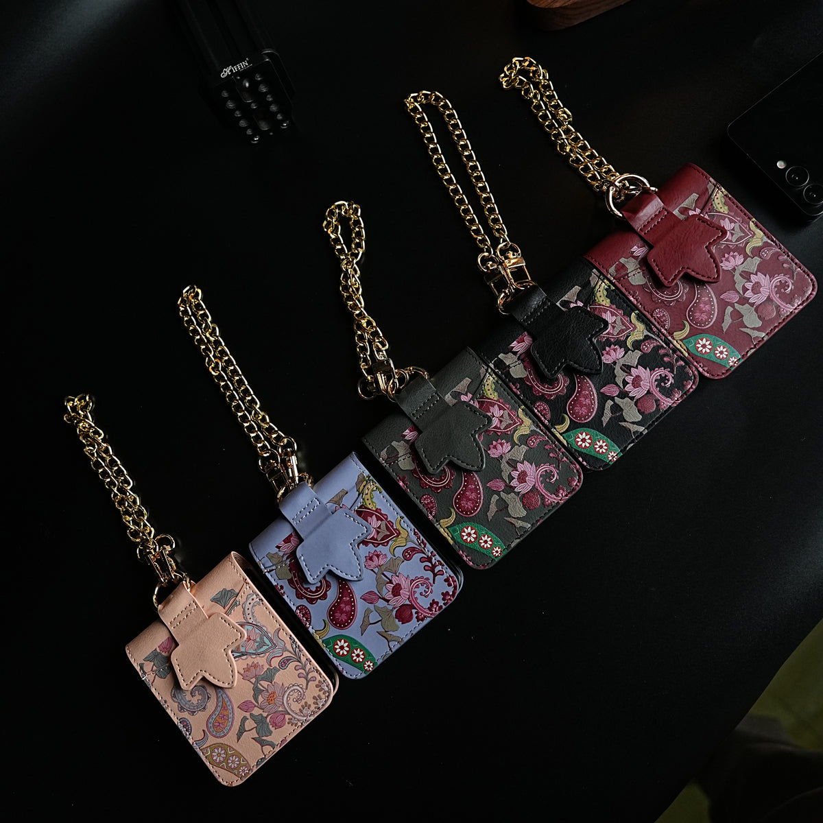 Floral Stitched Leather-Style Case for Galaxy Z Flip 7 | Detachable Chain Strap
