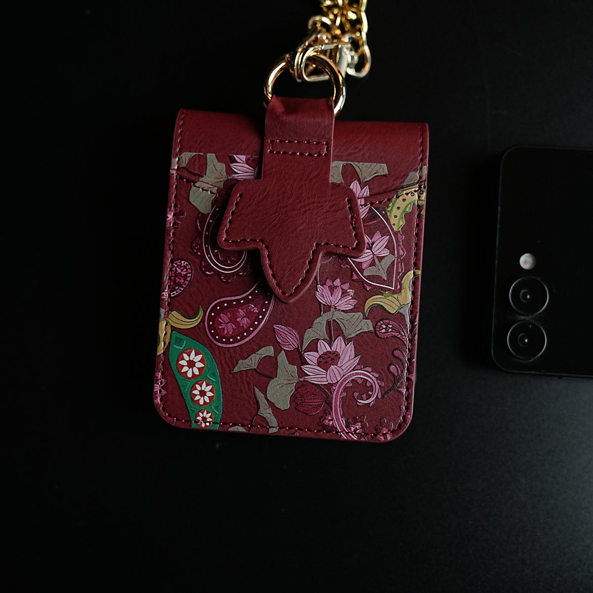 Floral Stitched Leather-Style Case for Galaxy Z Flip 7 | Detachable Chain Strap