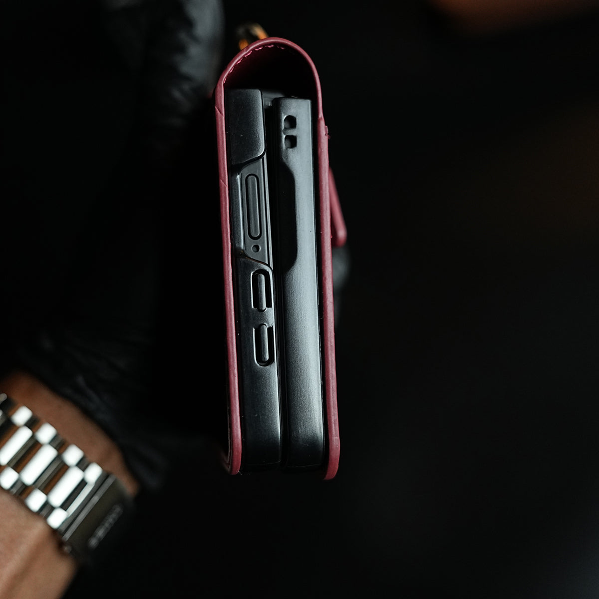 Floral Stitched Leather-Style Case for Galaxy Z Flip 7 | Detachable Chain Strap