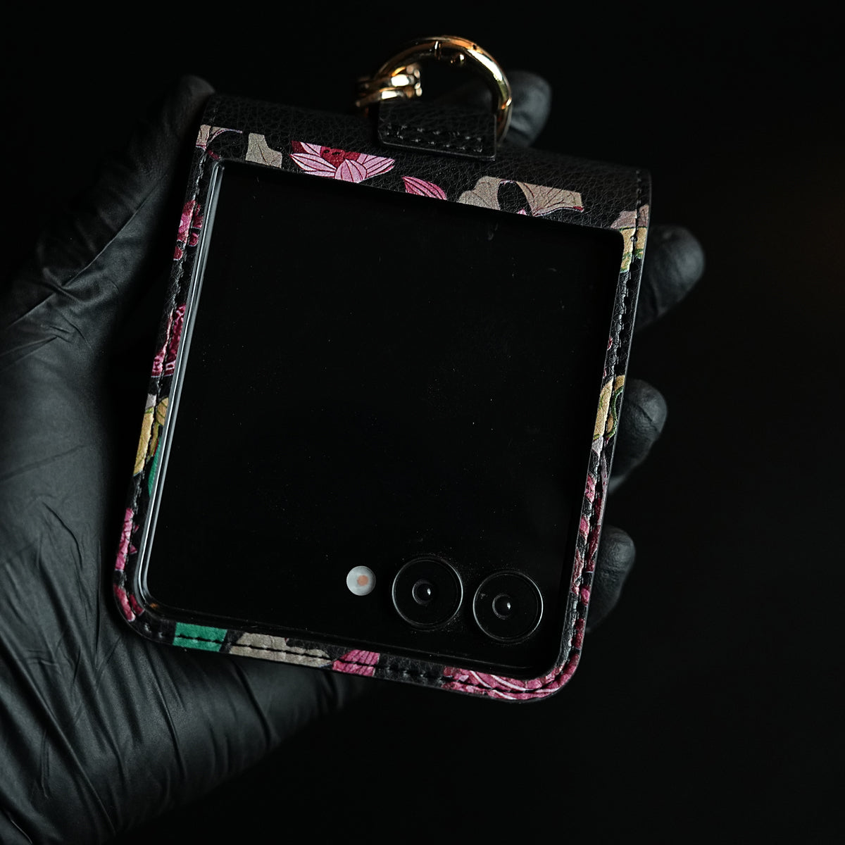 Floral Stitched Leather-Style Case for Galaxy Z Flip 7 | Detachable Chain Strap