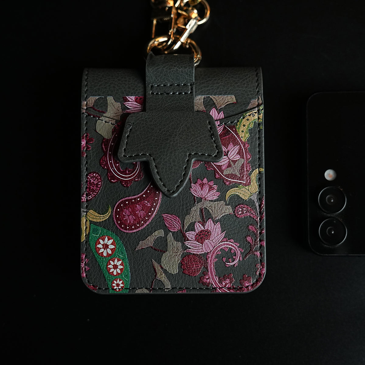 Floral Stitched Leather-Style Case for Galaxy Z Flip 7 | Detachable Chain Strap