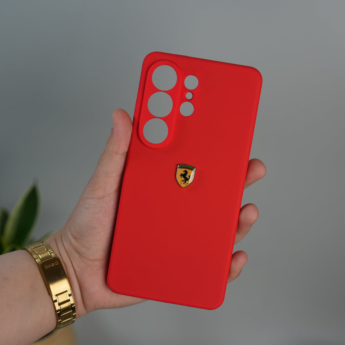Galaxy S26 Ultra Sports Car Logo Liquid Silicone Case Cover | RED