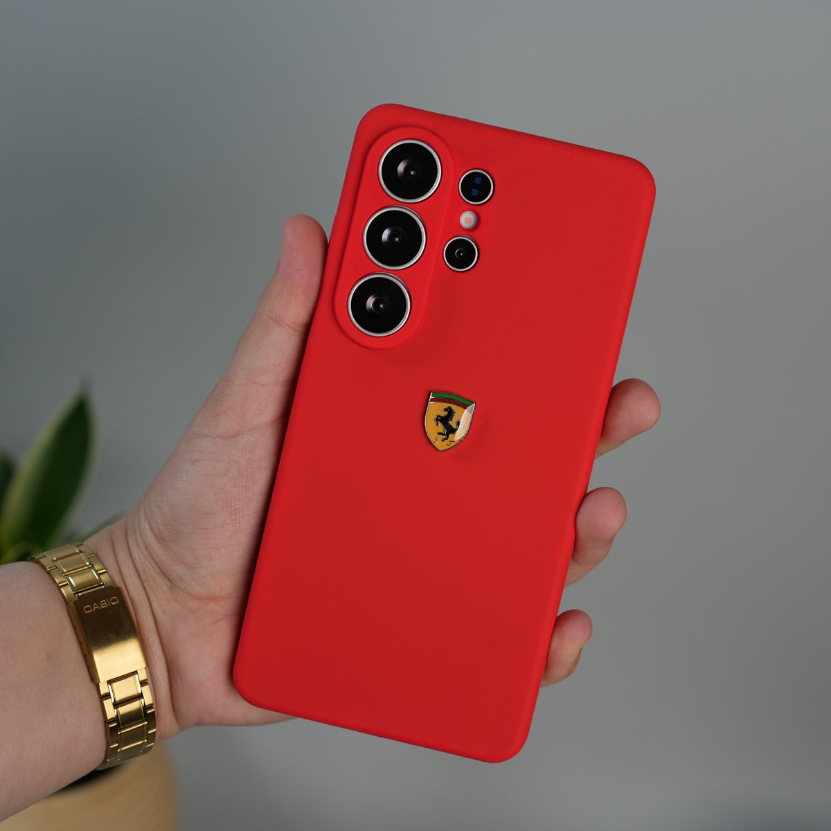 Galaxy S26 Ultra Sports Car Logo Liquid Silicone Case Cover | RED