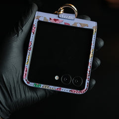 Floral Stitched Leather-Style Case for Galaxy Z Flip 7 | Detachable Chain Strap