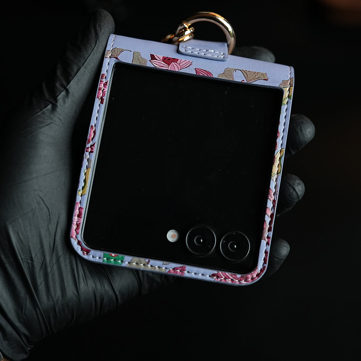 Floral Stitched Leather-Style Case for Galaxy Z Flip 7 | Detachable Chain Strap
