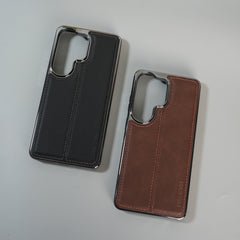 Galaxy S26 Ultra Leather Case | Classic Sude Chrome Middle Stitched Back Cover