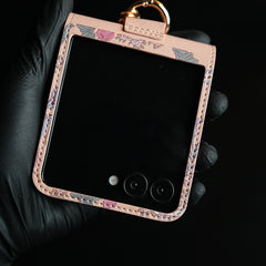 Floral Stitched Leather-Style Case for Galaxy Z Flip 7 | Detachable Chain Strap