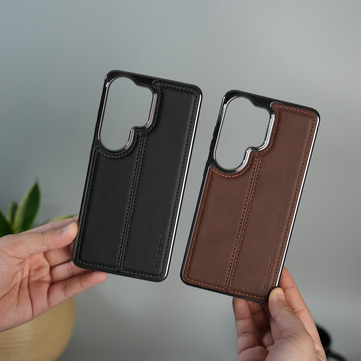 Galaxy S26 Ultra Leather Case | Classic Sude Chrome Middle Stitched Back Cover