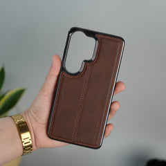 Galaxy S26 Ultra Leather Case | Classic Sude Chrome Middle Stitched Back Cover
