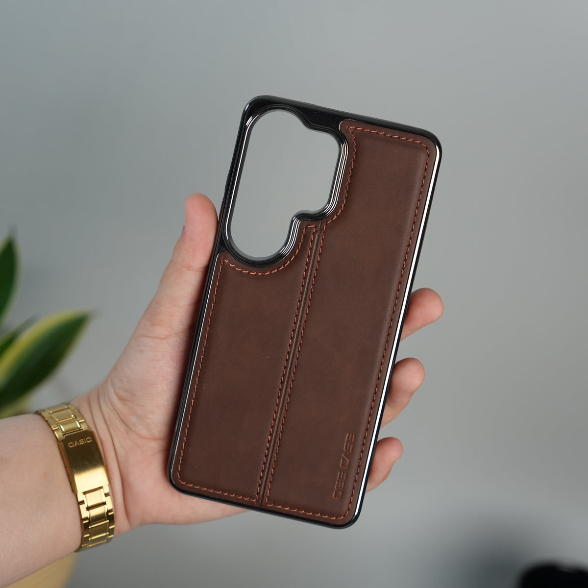 Galaxy S26 Ultra Leather Case | Classic Sude Chrome Middle Stitched Back Cover