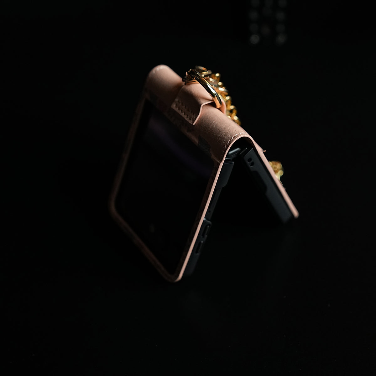 Floral Stitched Leather-Style Case for Galaxy Z Flip 7 | Detachable Chain Strap