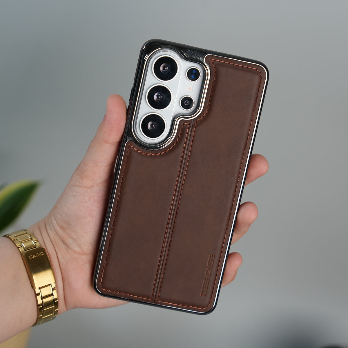 Galaxy S26 Ultra Leather Case | Classic Sude Chrome Middle Stitched Back Cover