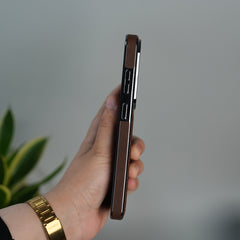 Galaxy S26 Ultra Leather Case | Classic Sude Chrome Middle Stitched Back Cover