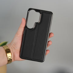Galaxy S26 Ultra Leather Case | Classic Sude Chrome Middle Stitched Back Cover