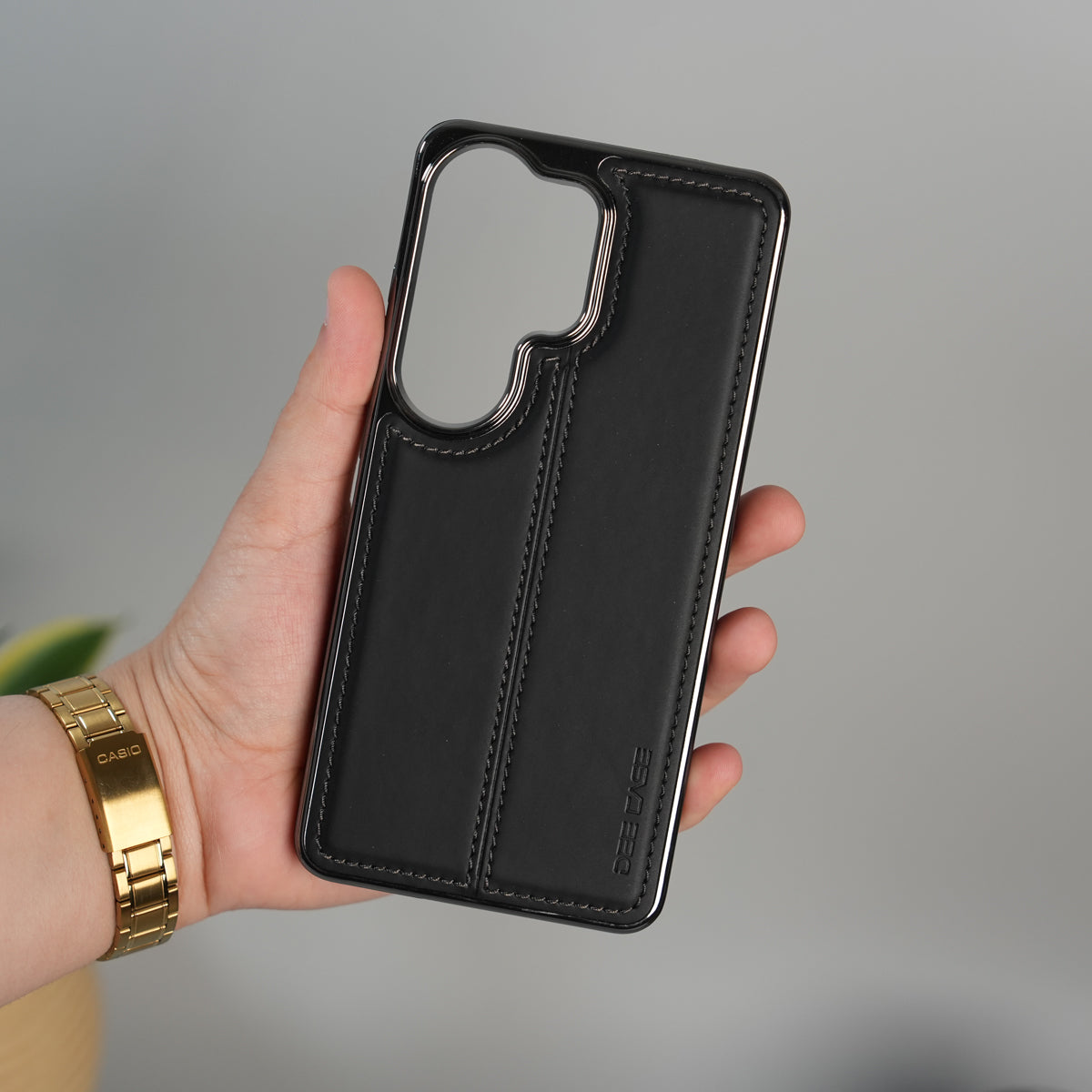 Galaxy S26 Ultra Leather Case | Classic Sude Chrome Middle Stitched Back Cover