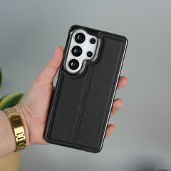 Galaxy S26 Ultra Leather Case | Classic Sude Chrome Middle Stitched Back Cover
